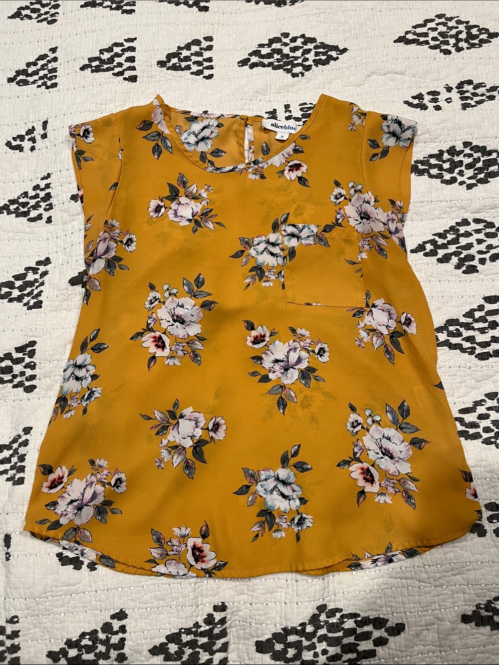 Alice Blue Mustard Floral Cap-Sleeve Blouse